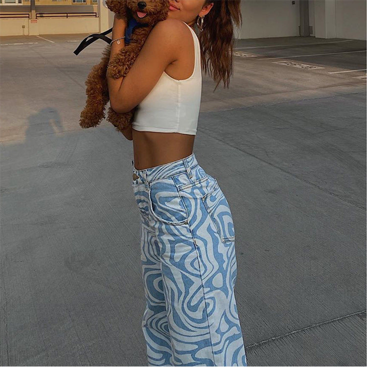 Ladies Printed Washed Women's Jeans Trousers