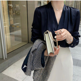 5 Spring And Autumn V-neck White Shirt Women's Long Sleeve