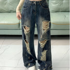 Ripped Lazy Loose Jeans For Women