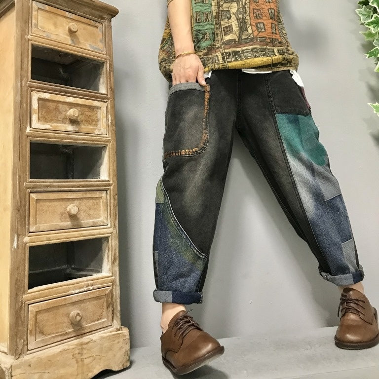 Retro Literary Ethnic Style Painted Ladies Jeans