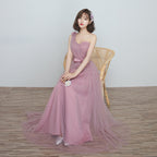 Bridesmaid Dress Long Cameo Brown Mesh Comfortable Thin Satin Bridesmaid Host Dinner Dress