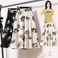 Plus Size Ice Silk Chiffon Women's Fashion Ink Painting Printing High Waist Skirt
