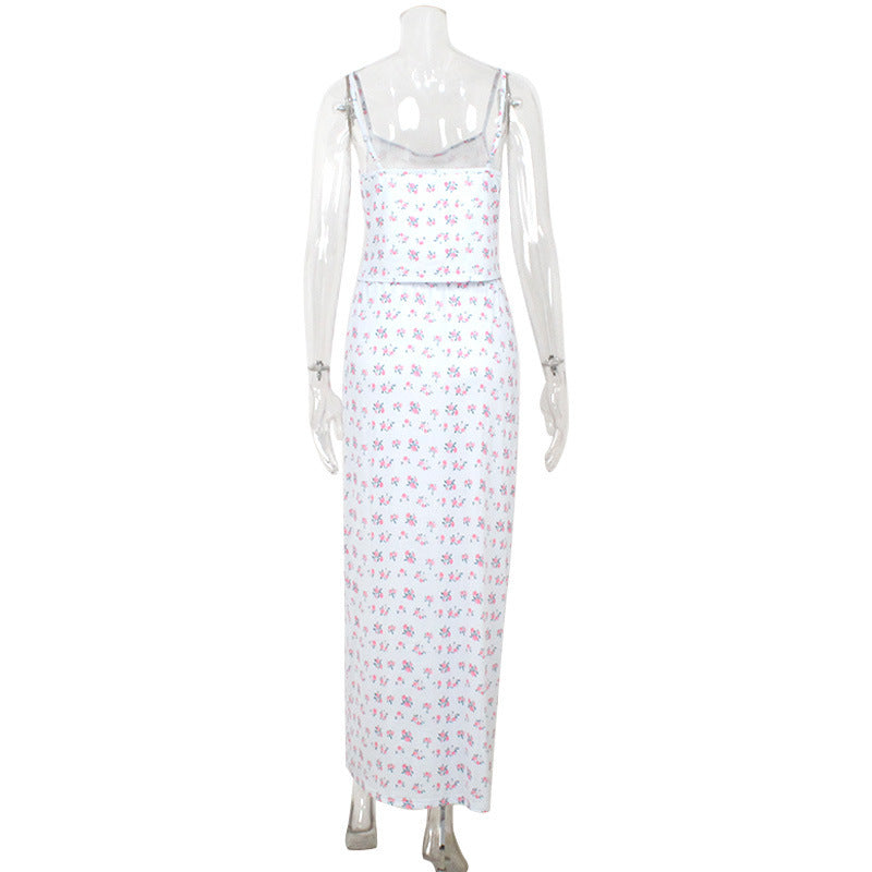 Floral Strap Tube Coat Skirt Suit