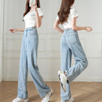 Elastic Waist Straight Jeans Women's Summer Thin High Wide-leg Pants