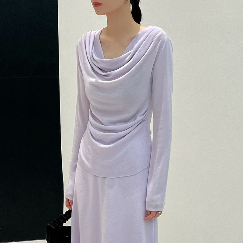 Tencel Blended Silk Long Sleeve Swing Collar Design High-grade Blouse