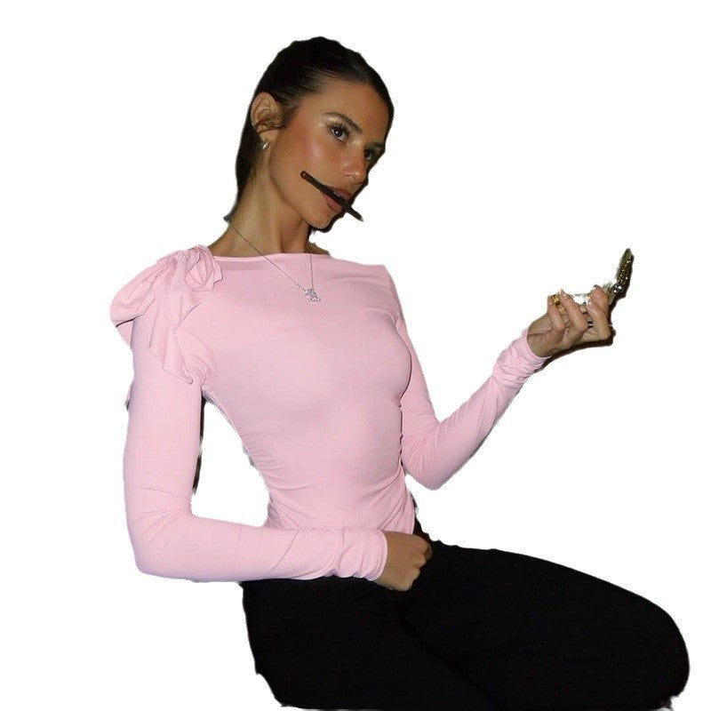 T-shirt Shoulder Personality Slim Fit Hot Girl Long Sleeve