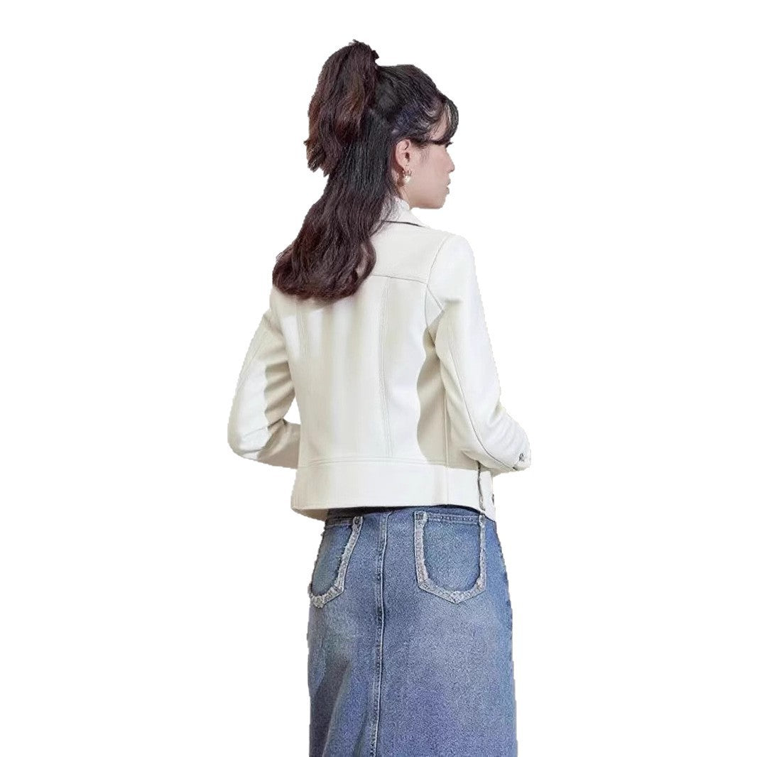 Women's Pu Motorcycle Leather Short Korean Slim Fit Plus Size