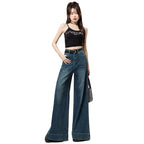 Dark Blue Narrow Version Korean Simple High Waist Loose Small Mop Wide Leg Pants
