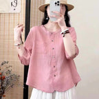 All-matching Western Style Cotton And Linen Short Sleeve Shirt