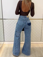 Trendy Light Blue High - Waisted Flared Jeans