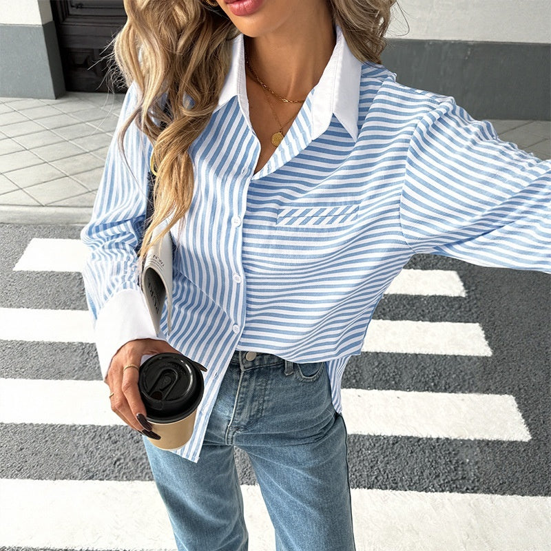 Striped Stitching Shirt For Women
